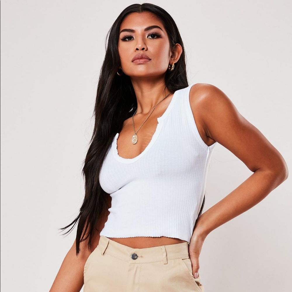 White Notch Neck Sleeveless Crop Top